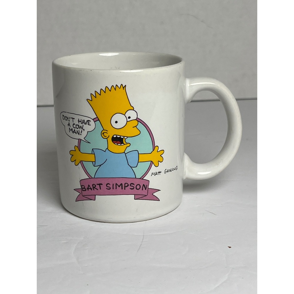 Vintage 1990 Bart Simpson Don't Have A Cow Man Coffee Mug The Simpsons 90s Retro